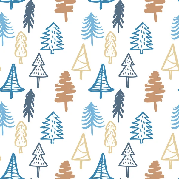 Árbol de Navidad Doodle patrón sin costuras. Árboles de abeto simples estilizados de invierno Diseño sin fin para papel de envolver, libro de recortes, textiles y papel pintado. — Vector de stock