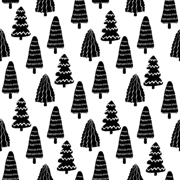 Árbol de Navidad Doodle patrón sin costuras. Árboles de abeto simples estilizados de invierno Diseño sin fin para papel de envolver, libro de recortes, textiles y papel pintado. — Vector de stock