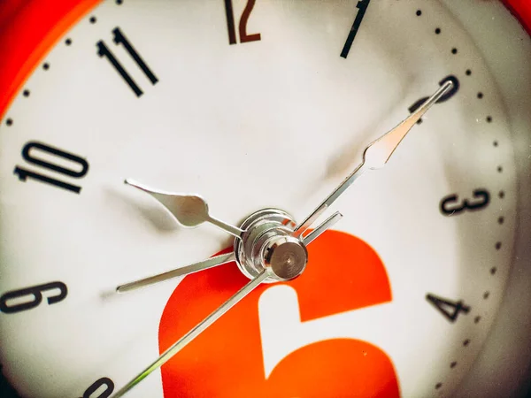 Alarm clocks pointers close up macro shot. Deadline and hurry concept. Daily routine, education, wake up, timing and life time. — Stock Photo, Image