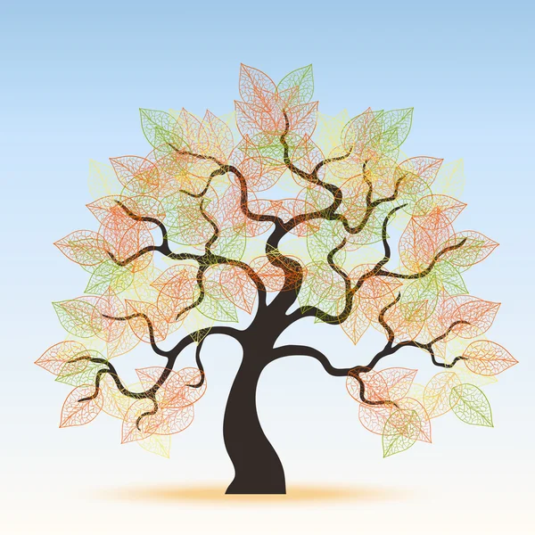 Árbol otoñal con hojas — Vector de stock