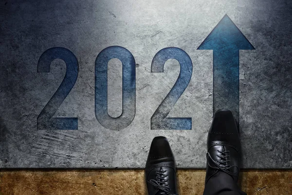 2021 Año Concepto Vista Superior Del Hombre Negocios Zapatos Negocios — Foto de Stock
