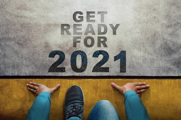 2021 Año Concepto Vista Superior Hombre Línea Inicio Prepárate Para — Foto de Stock