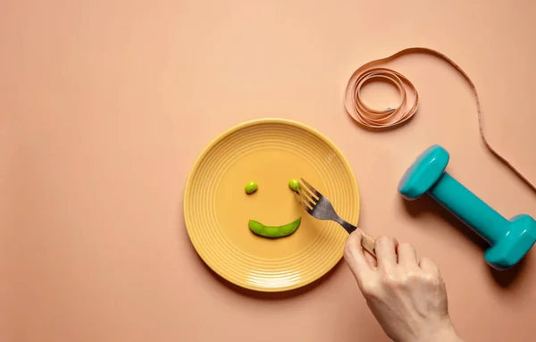 Diet Health Care Concept Young Woman Using Fork Eating Green — Stock Photo, Image