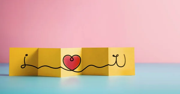 Koncept Lásky Vztahů Symbol Textu Srdce Skládacím Papíru Valentýnské Přání — Stock fotografie