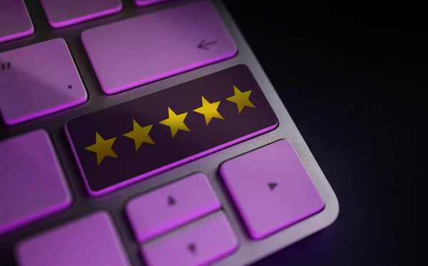 Concepto Experiencias Del Cliente Clasificación Cinco Estrellas Teclado Del Ordenador — Foto de Stock