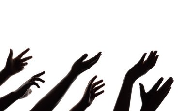 Silhouette of Begging Hands. Group of Hunger Strike People. Impoverished Person Concept. Isolated on White background  clipart