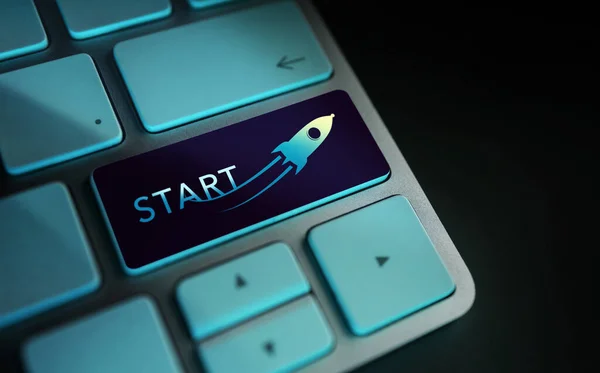 Start Challnge Start Motivation Concept Close Rocket Avvio Accedi Alla — Foto Stock