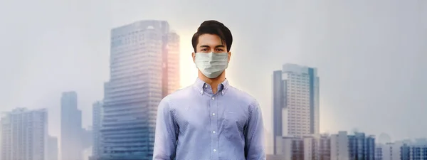 Dopad Coronavirus Concept Obchod Portrét Stressed Asian Man Maskou Stojící — Stock fotografie
