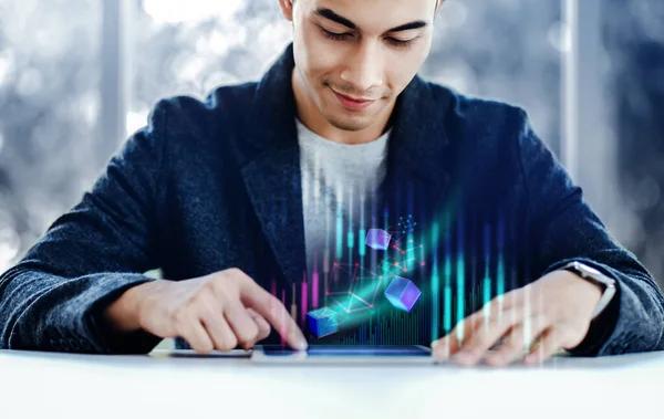 Cryptocurrency Investment Concept Smart Businessman Menggunakan Digital Tablet Untuk Membeli — Stok Foto