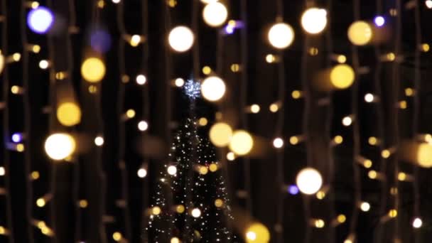 Boże Narodzenie Nowy Rok Oświetlenie Wakacje Zewnątrz Ulicy Miasta Nocy — Wideo stockowe