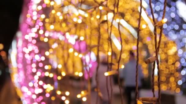 Decoración Una Calle Con Bombilla Led Feliz Año Nuevo Tema — Vídeos de Stock