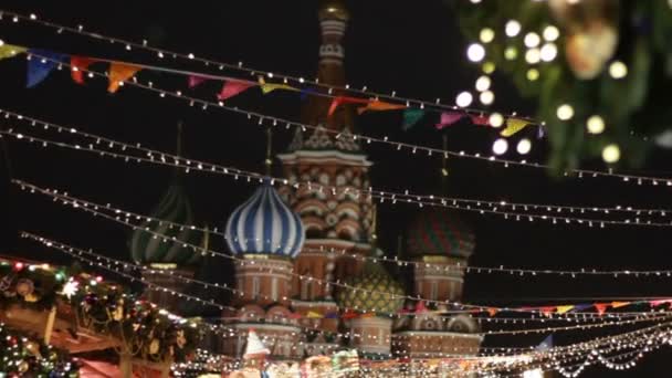 Mercado Navidad Plaza Roja Centro Moscú Decoraciones Para Año Nuevo — Vídeos de Stock