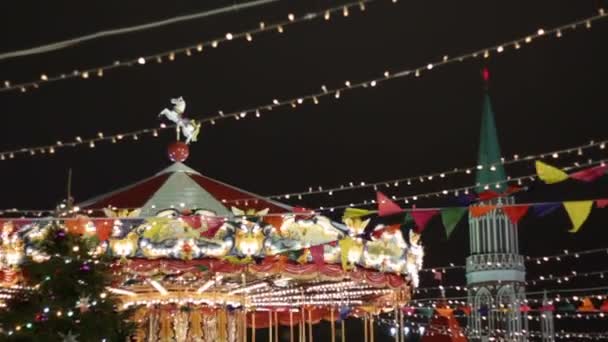 Großes Karussell Auf Dem Roten Platz Moskau Weihnachtsmarkt Der Stadt — Stockvideo