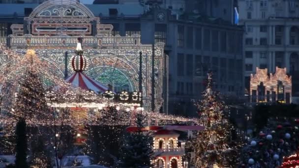 Velký Kolotoč Rudém Náměstí Mosco Vánoční Trh Dekorace Městě Velký — Stock video