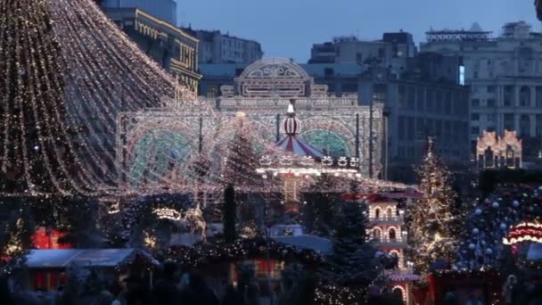 Μόσχα Ρωσία Δεκεμβρίου 2019 Μεγάλο Καρουζέλ Στην Κόκκινη Πλατεία Στη — Αρχείο Βίντεο