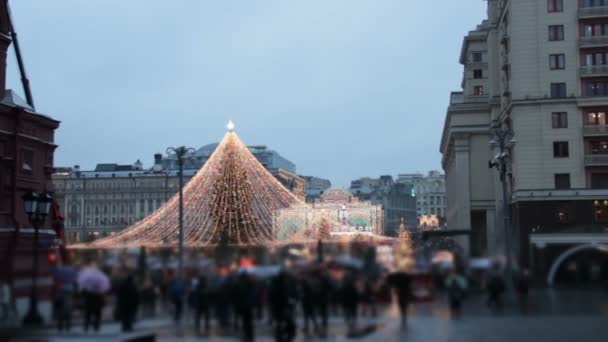 Μεγάλο Καρουζέλ Πανοραμική Βολή Στην Κόκκινη Πλατεία Στη Μόσχα Χριστουγεννιάτικη — Αρχείο Βίντεο