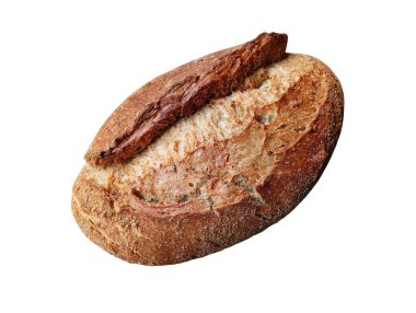 Bir somun mayalanmamış kepekli karabuğday ekmeği. Beyaz arka planda yakın plan.