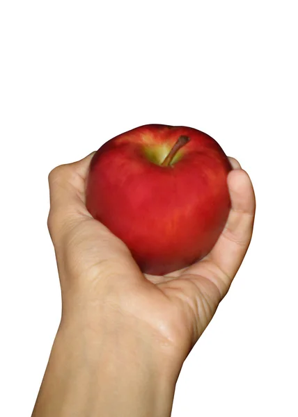 Ręka trzyma czerwone jabłko — Zdjęcie stockowe