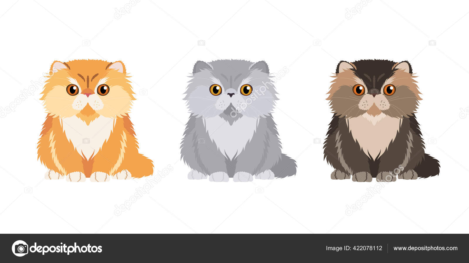 Set Gambar Tiga Kucing Persia Dengan Warna Yang Berbeda Vektor Stok Vektor Juliabelkina 422078112
