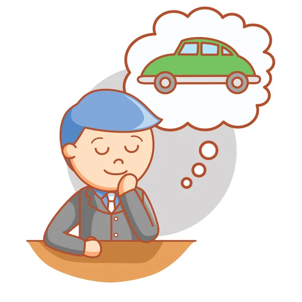 Business man thinking new car — Stock Vector