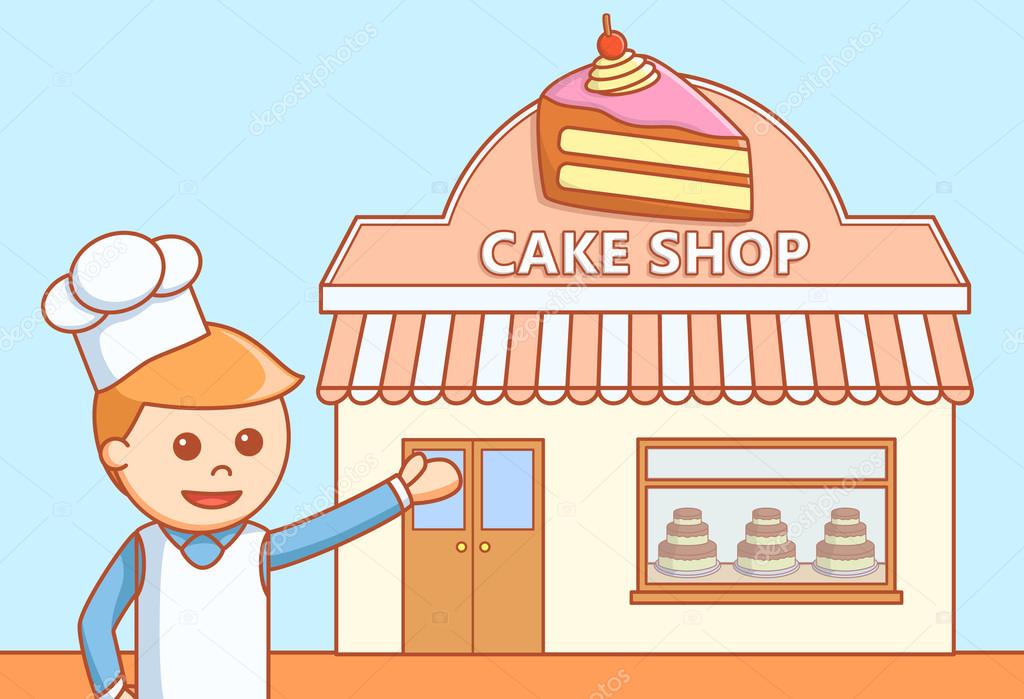 Cake shop store  doodle illustration