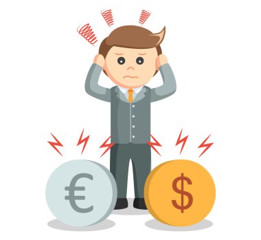 Business man trouble with euro and dollar