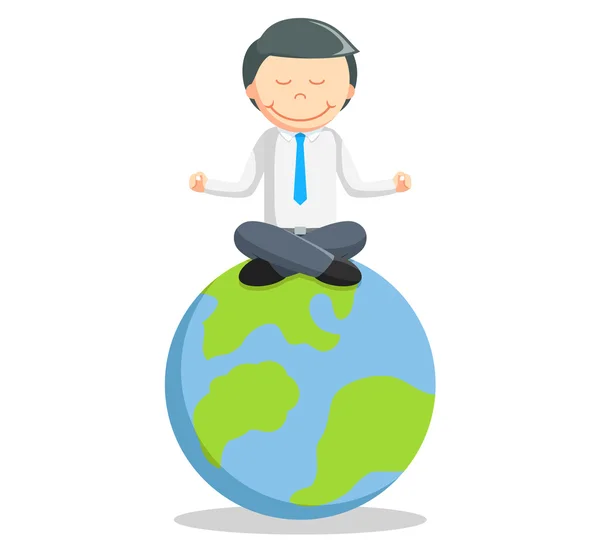 Business man wereld meditatie — Stockvector