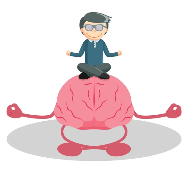 Man meditation with brain — Stock Vector