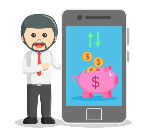Zakelijke man weergegeven: mobiel bankieren van smartphone — Stockvector