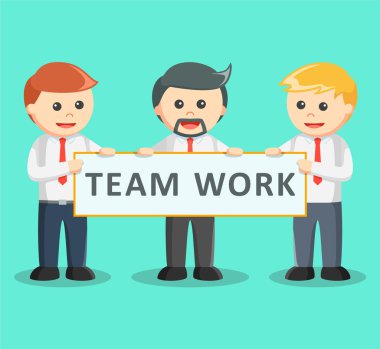  Üç işadamı afiş çalışması tutar