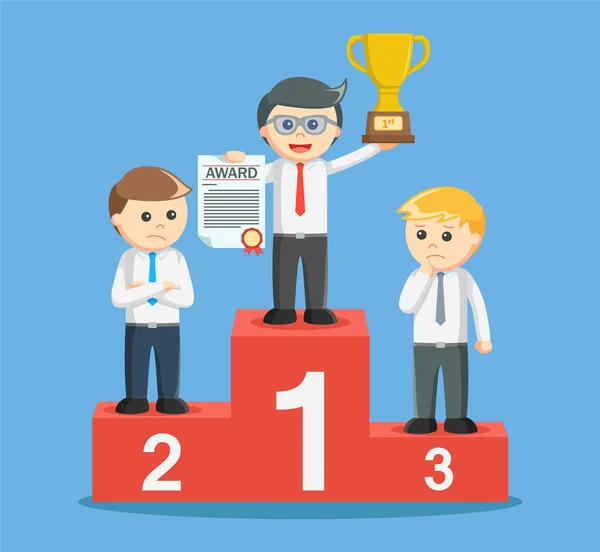 Entrepreneur obtenir un trophée sur le podium — Image vectorielle