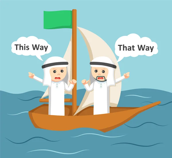 Zwei arabische Geschäftsleute streiten auf einem Boot — Stockvektor