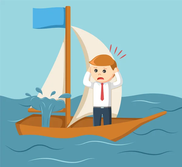 Geschäftsmann geriet in Panik, weil sein Boot leckte — Stockvektor