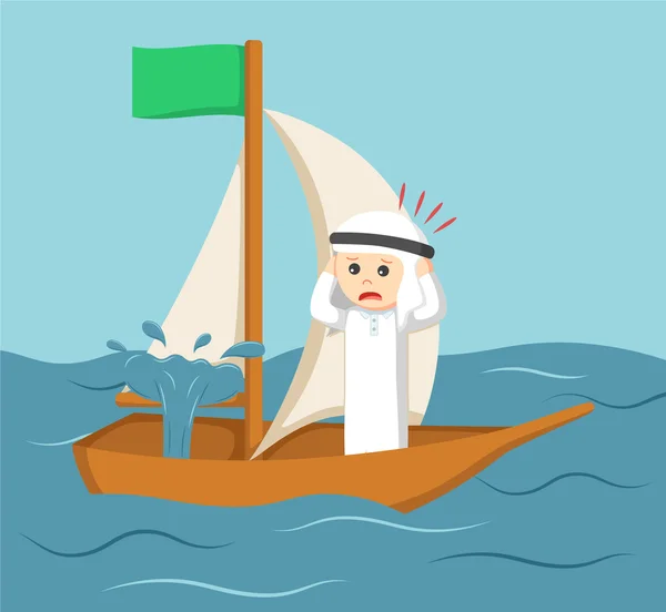 Empresário árabe pânico porque seu barco vazou —  Vetores de Stock