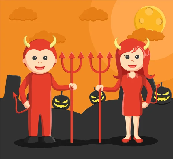 Hombre y mujer vestidos como un demonio en Halloween — Archivo Imágenes Vectoriales