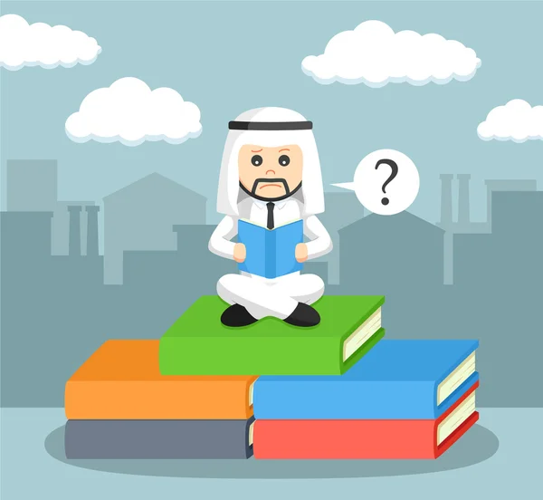 Arap işadamı kitap okurken karışık — Stok Vektör