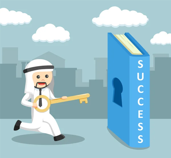 Arab businessman carrying key to the success book — Stock Vector