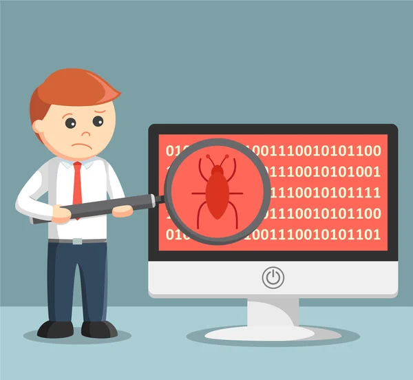 Empresario escaneando malware en su computadora — Archivo Imágenes Vectoriales