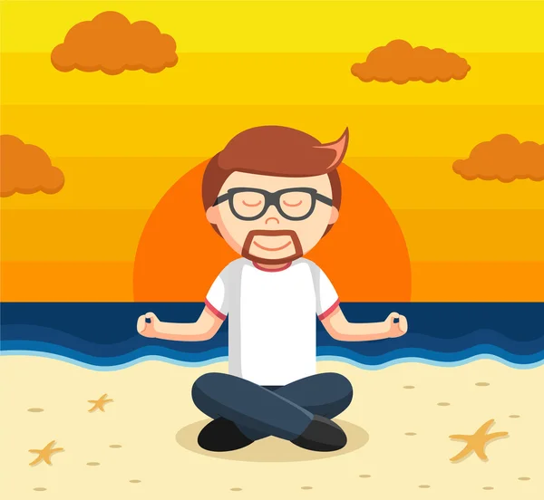 Business man yoga beach — Stock Vector