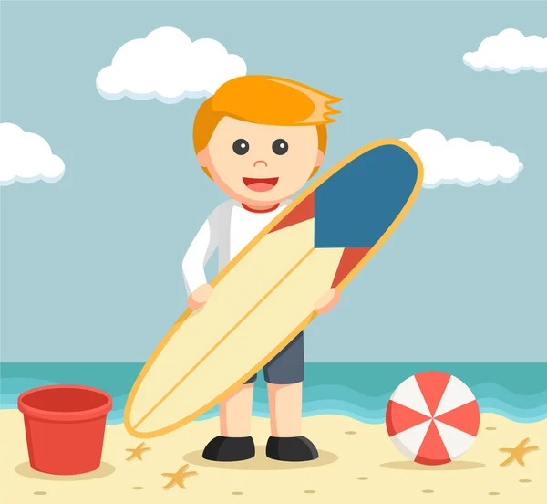 Hombre de negocios con tabla de surf vacaciones en la playa — Vector de stock