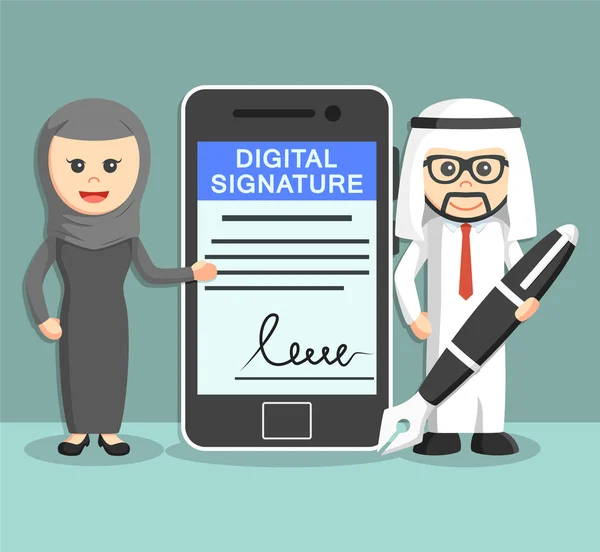Podnikatel a podnikatelka arabských s digitálním podpisem — Stockový vektor