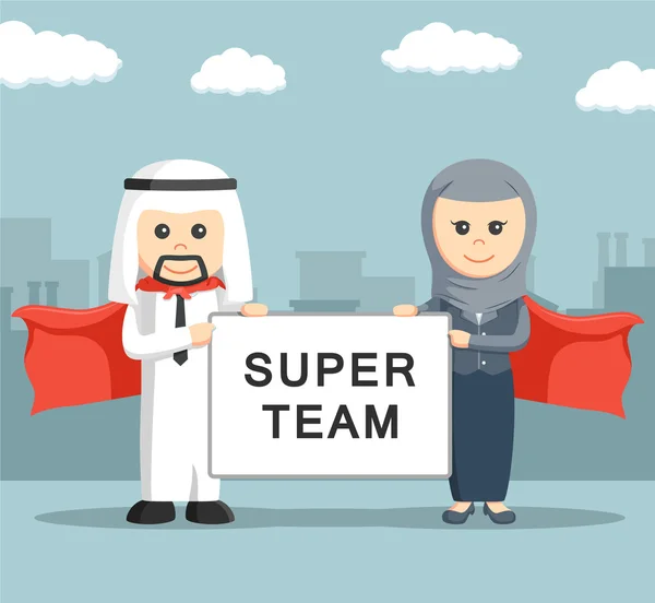 Affärsmannen och affärskvinna av arabiska håller super team styrelse — Stock vektor