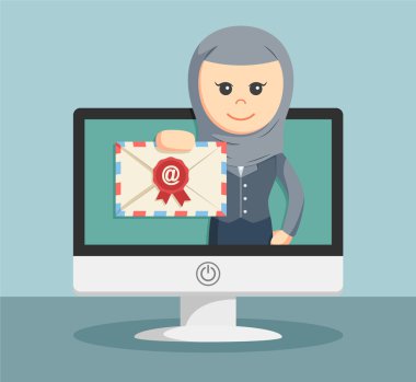 Arap işkadını gösterir müşterilerine monitör e-posta