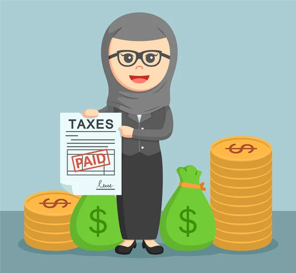 Arab businesswoman document showing the tax paid — Stock Vector
