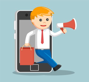 onun smartphone--dan alışveriş online bağırarak işadamı