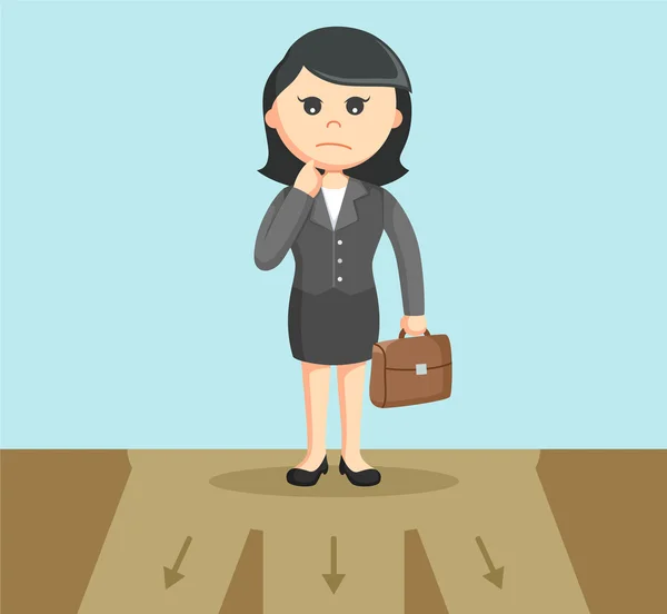 Mujer de negocios confundida para elegir el camino — Vector de stock