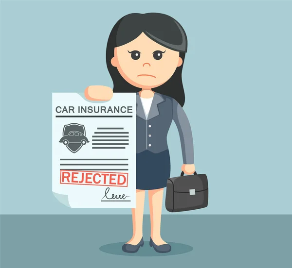 Businesswoman with rejected car insurance — Stock Vector