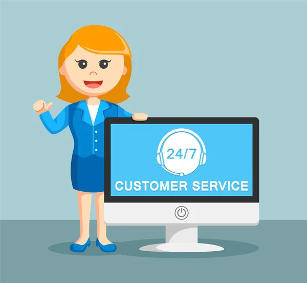 Zakenvrouw met customer service monitor — Stockvector