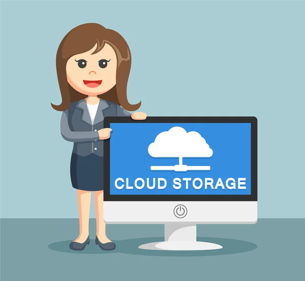 Empresaria con monitor de almacenamiento en la nube — Archivo Imágenes Vectoriales
