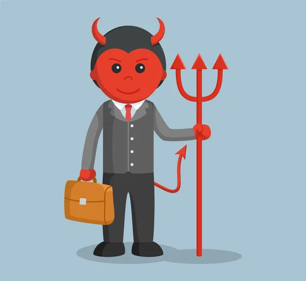 Hombre de negocios satanás sosteniendo maletín y tridente — Vector de stock